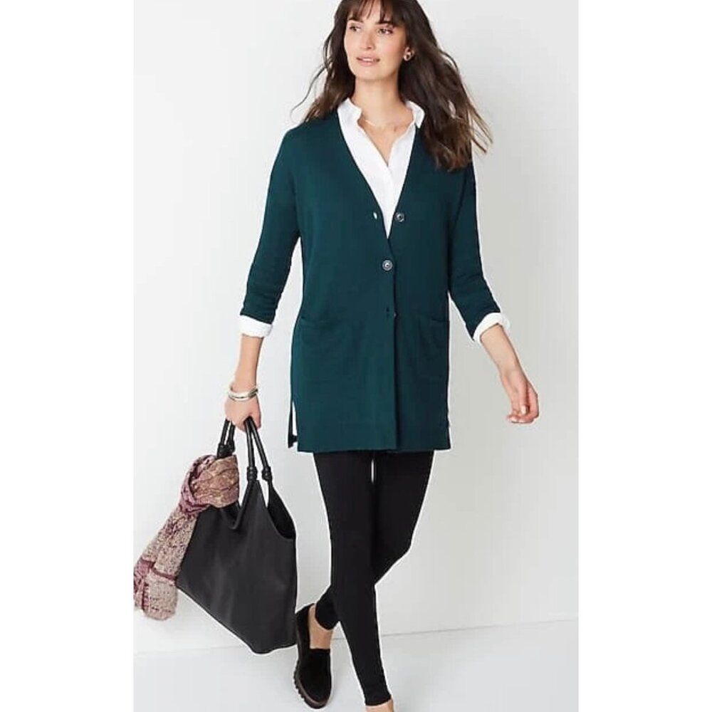 J. Jill Women Burgundy Petite Patch Pocket Sweater Cardigan Size MP